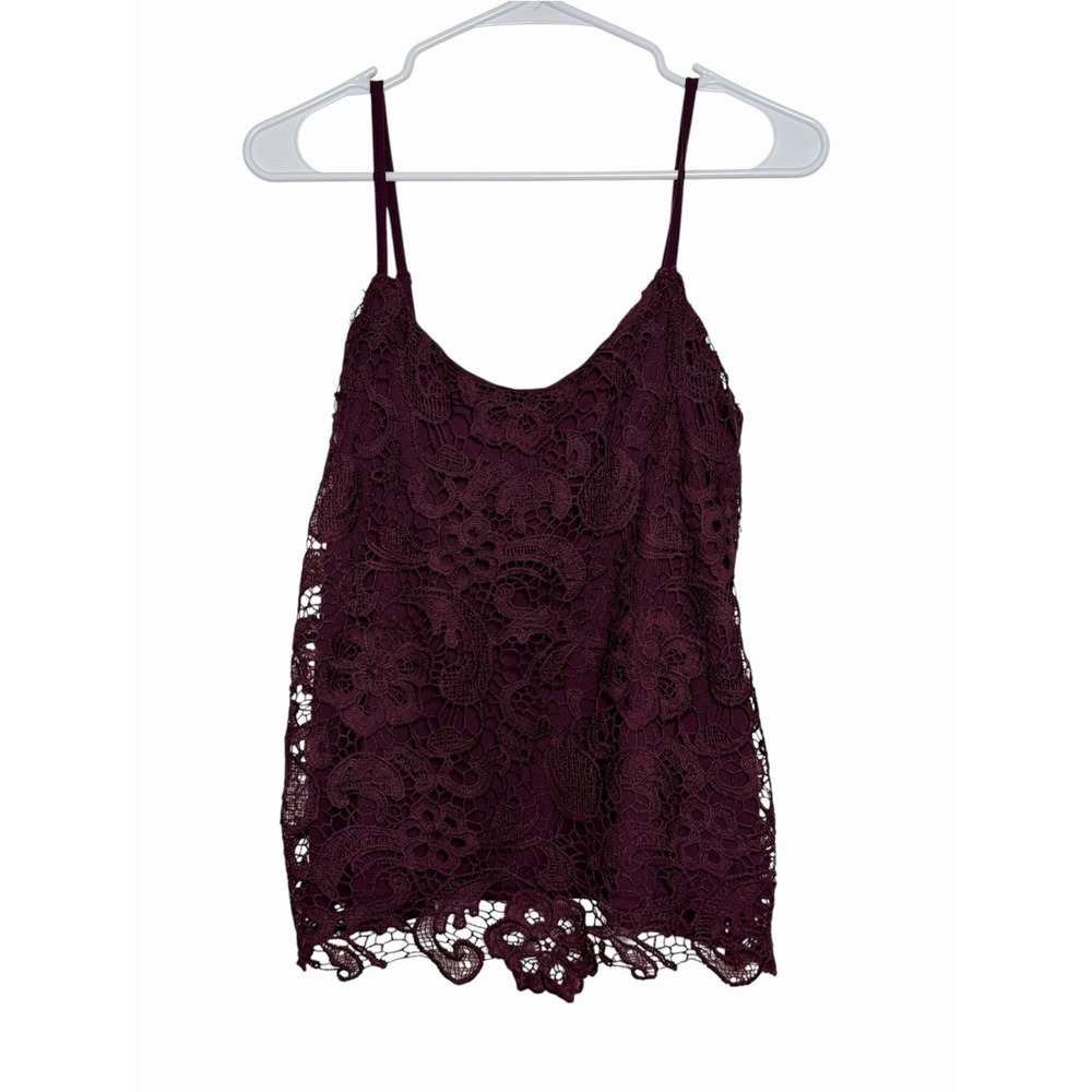 Vanity Women's Small Burgundy Lace Crochet Cami Tank Top Boho Fairy Cottage